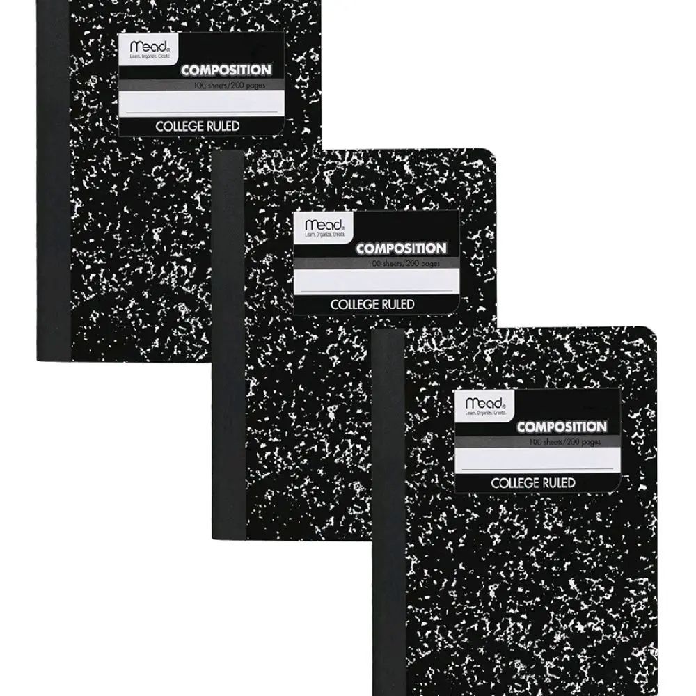 Mead Composition Notebook, 3 Pack, College Ruled Paper, 7-1/2" x 9-3/4", 100 Sheets per Comp Book, Black Marble (38111)