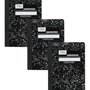 Mead Composition Notebook, 3 Pack, College Ruled Paper, 7-1/2" x 9-3/4", 100 Sheets per Comp Book, Black Marble (38111)