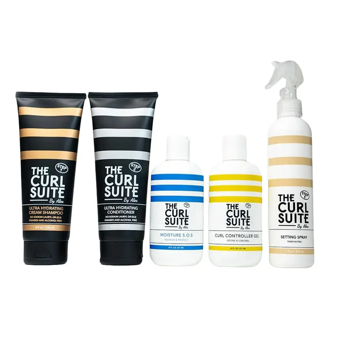 Curly Kit includes Ultra hydrating Shampoo/ Ultra Hydrating conditioner/ Moisture S.O.S/ Controller Gel/ Setting Spray. Haircare Moisturize