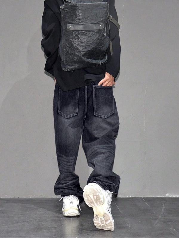 Men's High Street Style Ripped Wide Leg Jeans, Trendy Loose Fit Straight Pants, Casual Fashion for All Seasons