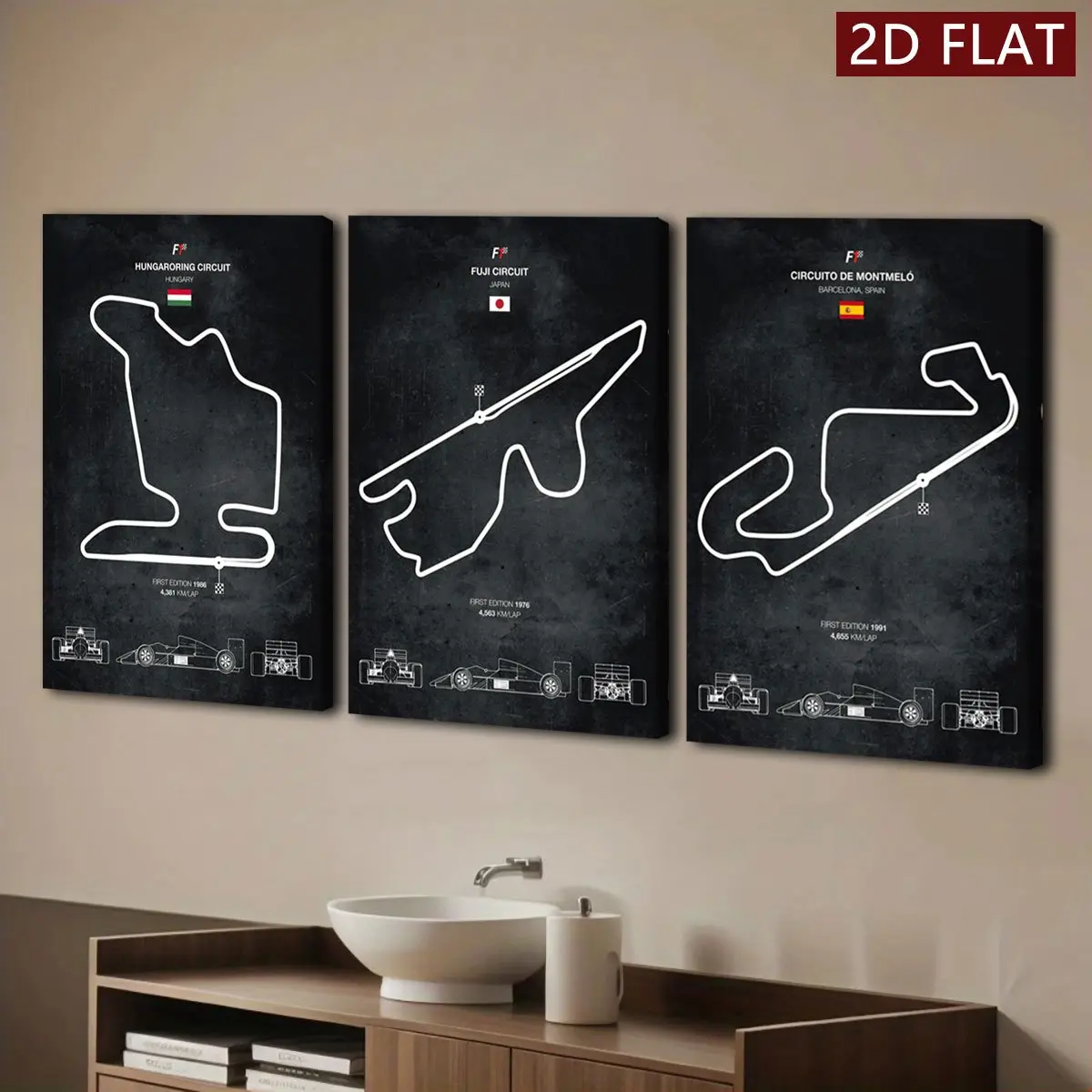 2D Flat 3-Piece Wooden Framed Canvas, F1 Track Map Poster, Fantasy Decorative Painting, Modern Art, Perfect Gift for Friends and Family, Home, Room Wall Art, Office, Living Room, Bedroom Wall Decoration, High-Definition 8K, Odorless, 2D Flat, Suitable for