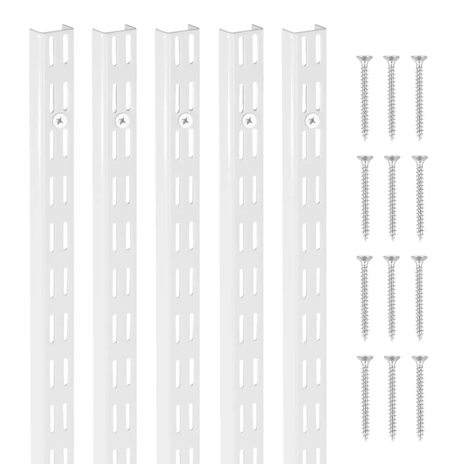 【BackToSchool】VEVOR Adjustable Corrosion Resistant Steel Wall Shelf Unit, 5-Pack 60-in Dual Track Upright Wall Mount System with 25 Screws, Silver Home Decor for Bedroom Bookshelf Storage, Floating Shelf Small Space Solution, Floating Shelves