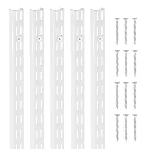 VEVOR Shelf Pilaster, 60-inch 5 Pack, Dual Track Upright Wall Shelving System, Heavy Duty Support System Twin Slot Shelf Rails, 25 Screws, Suitable for Cabinet Closet Organization Storage, Silver