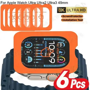 KAYKWONG'S 6-Pack HD 9h Tempered Glass Protective Screen Protector for Apple Watch Ultra/ultra 2/ultra 3 (49mm), Full Coverage, Easy Installation Set