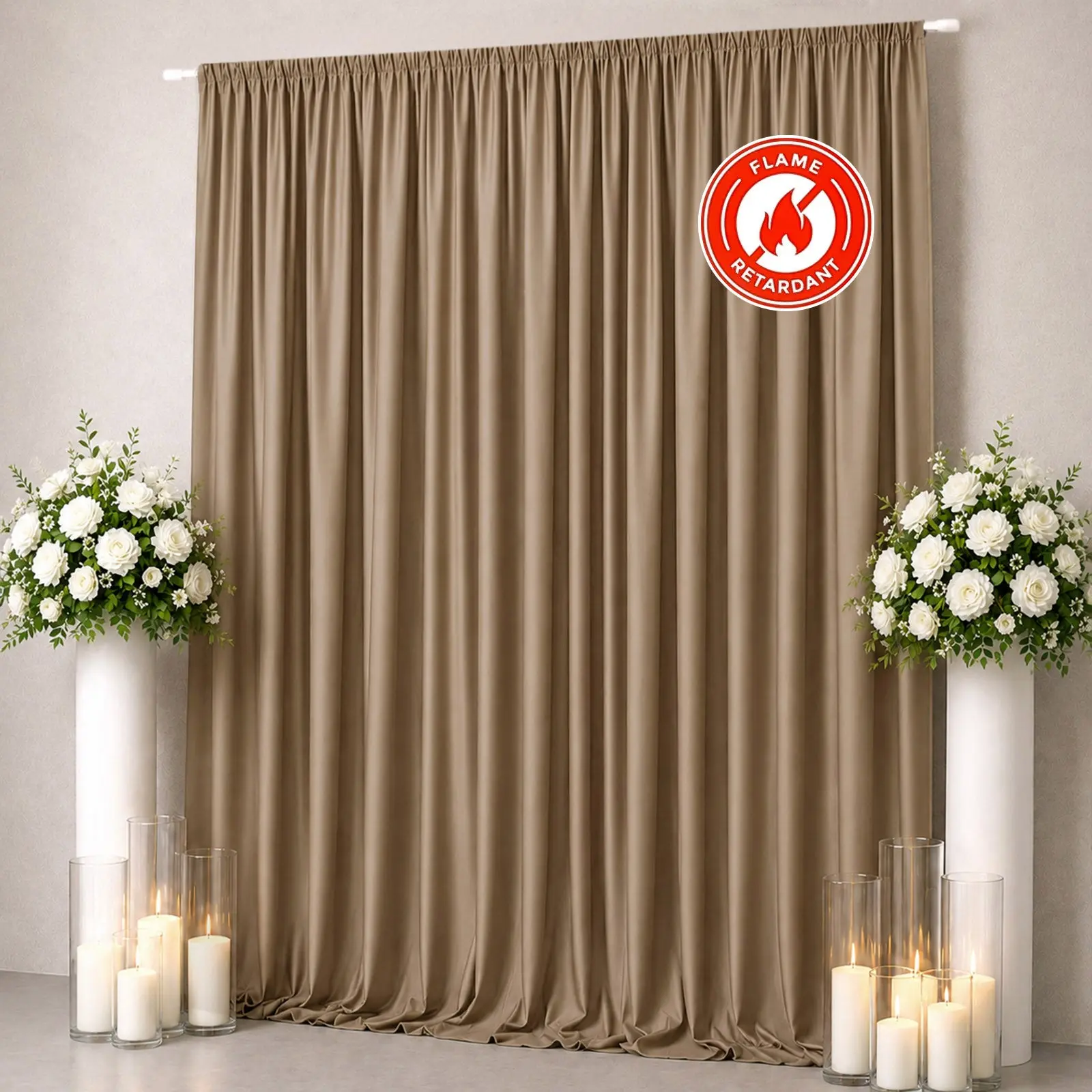 Nude Shade Scuba Polyester Event Backdrop Curtain - 10ftx12ft, Durable, Flame Resistant, Wrinkle Resistant, Machine Washable, Low Heat Draping Fabric with Rod Pocket for Photo Booth, Wedding Venues, Restaurants, Tents