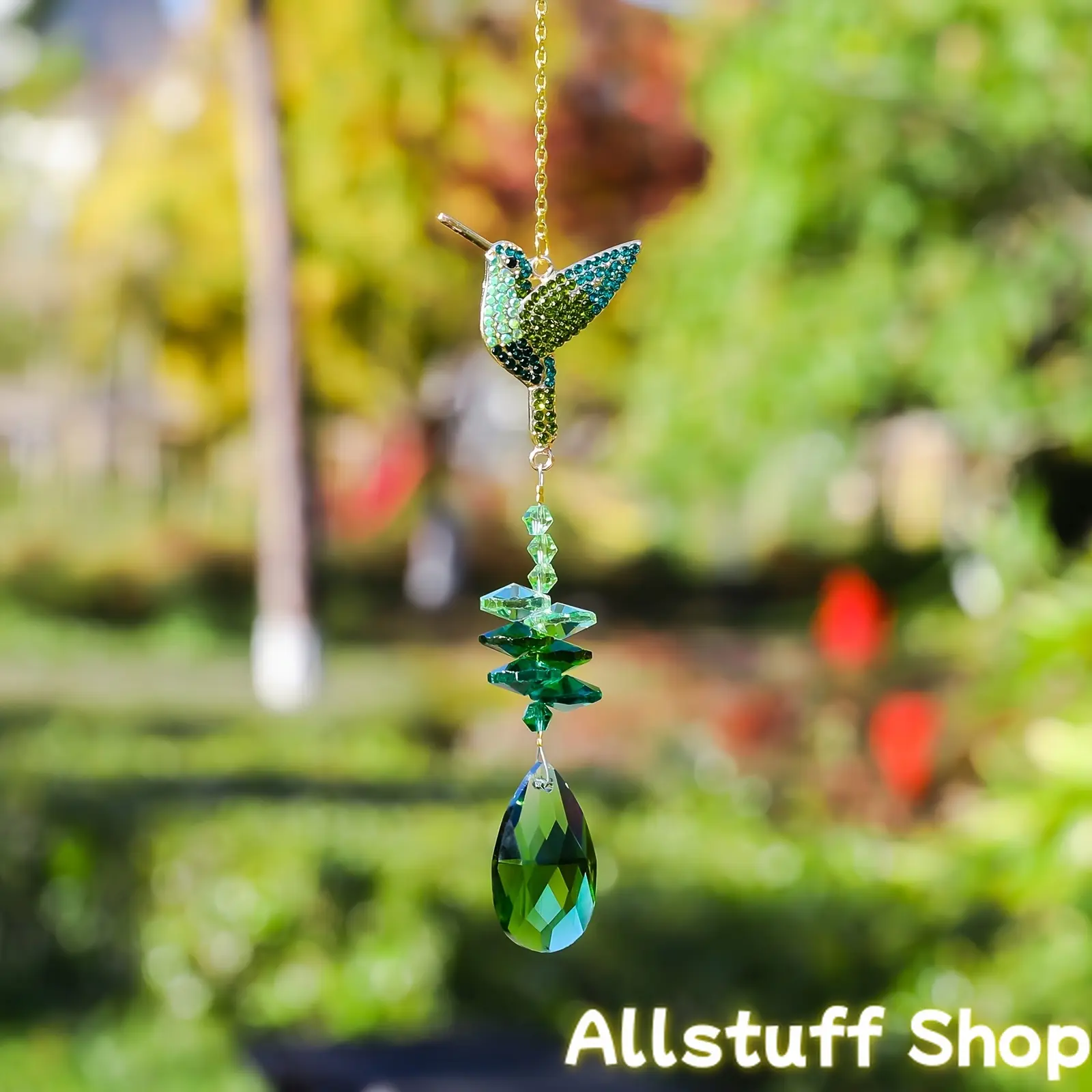 Longsheng Crystal Hanging Ornament - Green Hummingbird Coconut Tree Series, Multicolor Glass Sun Catcher, Crystal-Themed, Glass, Botanical, Green-Themed Hanging Decor for Home, Garden, Crystal-Themed Hanging Decor tiktokshopbacktoschool