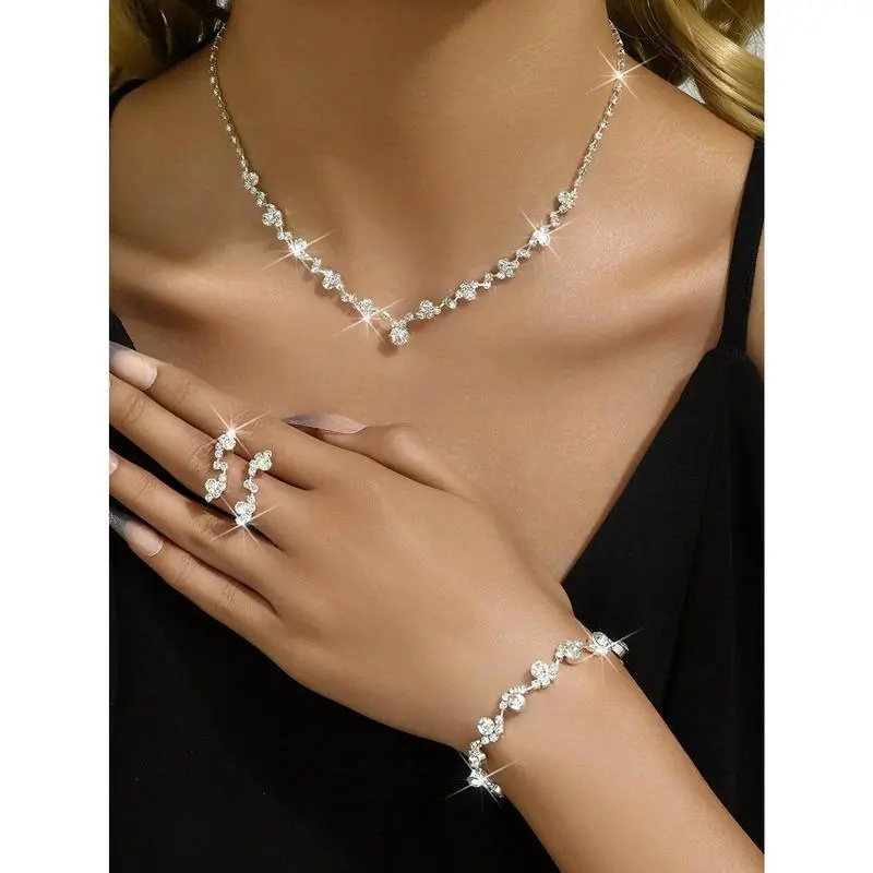 4pcs/Set Gold-Color Minimalist Delicate Claw Chain Necklace Earrings Bracelet Set, Fashion Accessories For Prom Or Party 4pcs/Set Gold-Color Minimalist Delicate Claw Chain Necklace Earrings Bracelet Set, Fashion Accessories For Prom Or Party