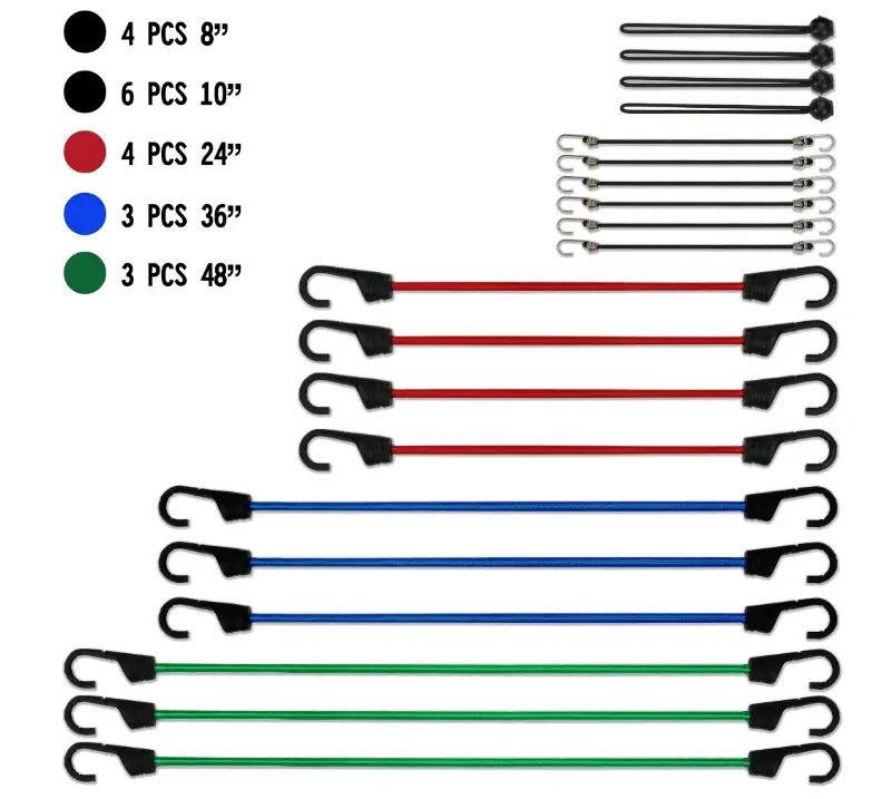 20 pieces Bungee Cord Set, Plastic Jar, Multi-Color, 2.31 oz