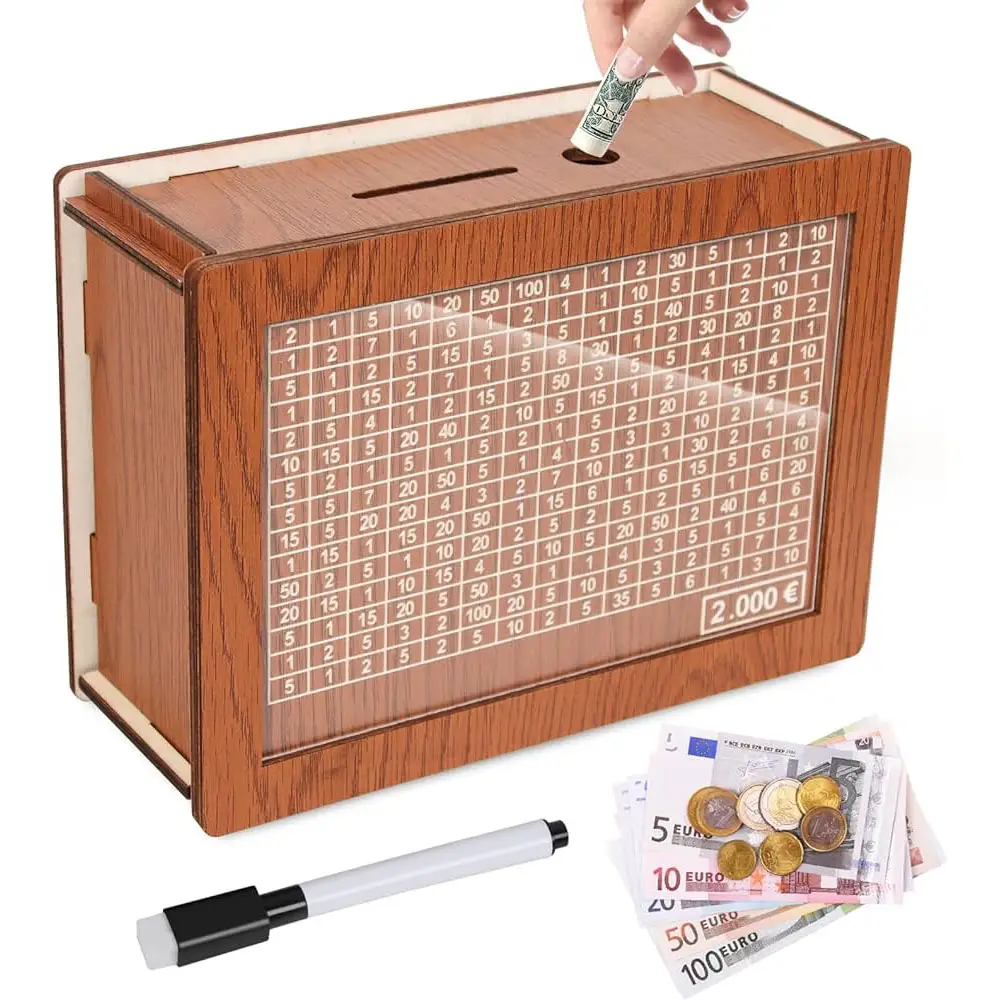 2025 Cash Vault Wooden Savings Box with Counting Target,Wooden Cash Saver Money Box