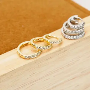 GGIRL 18K Gold Plated Hypoallergenic Stainless Steel Hoop Earrings Set - 3 Pairs Cubic Zirconia Huggies for Cartilage & Snug Pierced Ears EarringsLovers