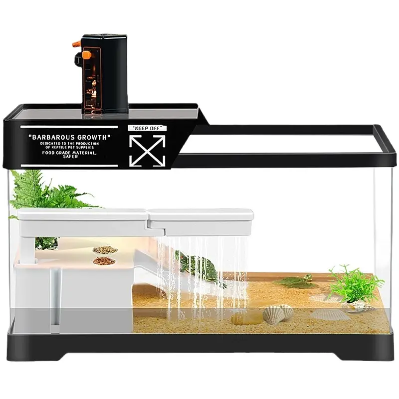 30*18cm Synthetic Rectangle Reptile Enclosure Tank Set - Covered Plastic Breeding Box with Basking Platform, Climbing Platform, Easy Access, Ecological Landscaping for Small Turtles, Home Decor Gift for Children