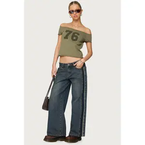 Petite Contrast Panel Low Rise Baggy Jeans