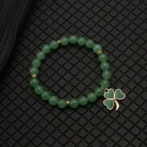 Handcrafted Green Bead Bracelet with Clover Charm - Perfect St. Patrick's Day Gift for Her