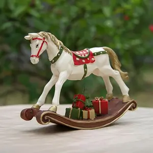 Christmas Decoration Gift Resin Rocking Horse Wooden Toy Home Living Room Bookshelf Room Arrangement Ornament Friend Present