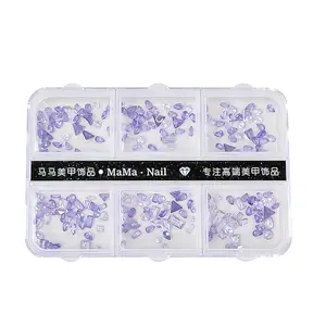 6-Grid Purple Mix Crystal Flat Back Nail Gems, Fairy Style Super Shiny Nail Accessories