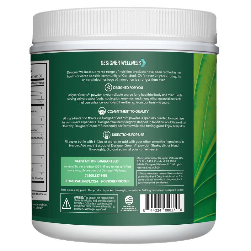 Designer Wellness, Designer Greens Superfood Powder with Prebiotics, Probiotics, Antioxidants, and Detox Support, 30 Servings