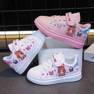 Cute And Trendy White Sneakers Girls, Featuring Cartoon Designs, Perfect And Autumn Casual Wear.