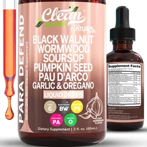 Clean Nutra Black Walnut Liquid Drops with Sweet Wormwood, Soursop, Pumpkin Seed, Pau D'Arco, Garlic & Oregano for Natural Dietary Supplement - Para Defend