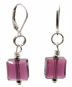 Women's 10 mm Amethyst Purple Stairway Crystal Dangle Earrings