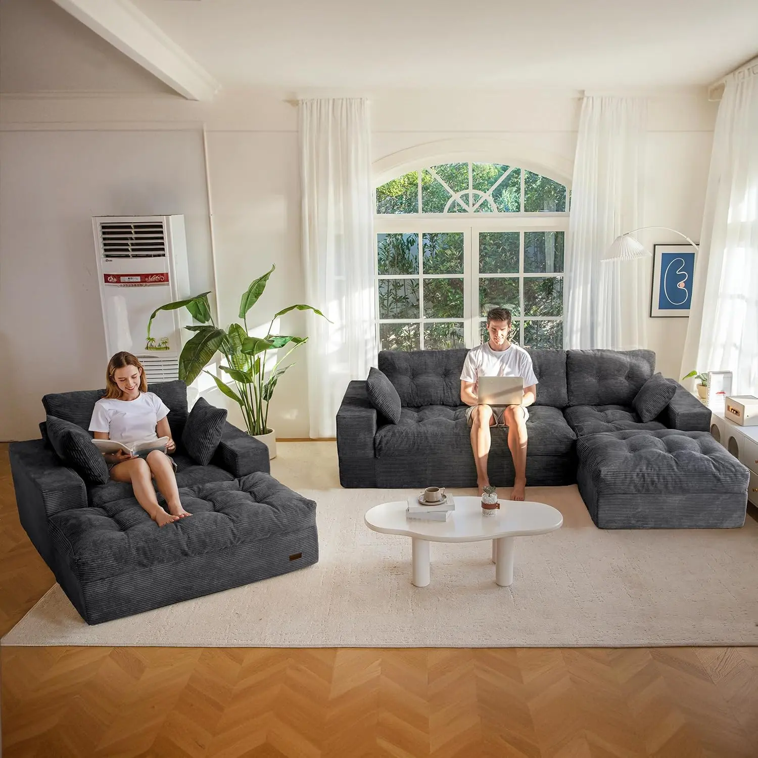 L Shape + Square Chaise Lounge-Dark Grey