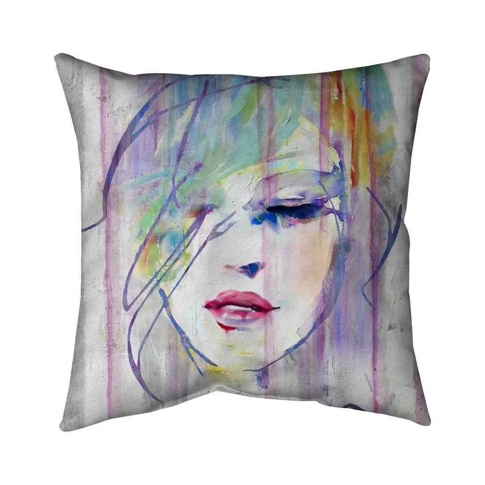 Begin Home Decor 5542-1818-FI7 Decorative Outdoor Throw Pillow, 18x18 in, Abstract Beauty Figurative Woman Design, Fade Resistant Artistic Accent Pillow