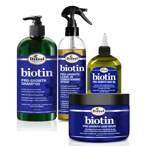 Difeel Pro-Growth Biotin Shampoo 4-PC Set- Includes Biotin Shampoo 33.8 oz, Leave-in Conditioning Spray 6oz, Hair Mask 12 oz AND Biotin Hair Oil 7.78oz