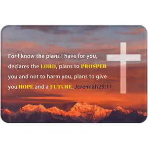 Jeremiah 29:11 Flannel Prayer Mat, Sunset Mountain Cross Print, Soft Kneeling Pad with Hope & Future Bible Verse