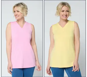 Denim & Co. Essentials Petite 2-Pack Favorite Jersey V-Neck Tunics