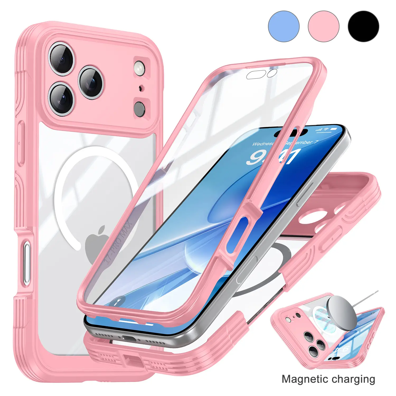 Full Body Case for iPhone 17 Pro Max 17 Air 16 15 Pro Max Plus, with Built-in Tempered Glass Screen Protector, Magnetic MagSafe Compatible, Military Shockproof Silicone Bumper Rugged Heavy Duty Phone Cover summerwins