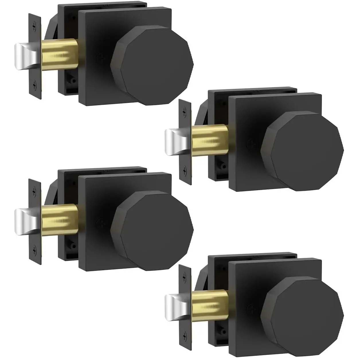 4 Pack Black Privacy Door Knobs with Lock, Door Handles with Matte Black Door Knobs Interior for Bedroom or Bathroom, Heavy Duty Door Lever for Left Right Sided Doors