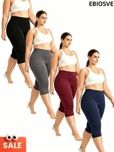 4 Packs Women High Waisted 7 Inch Shorts with Pockets Soft Stretch Yoga Running Shorts, Biker Shorts with Pockets for Women - High Waist Spandex, Capri Leggings for Women with Pockets High Waisted Tummy Control Compression Yoga Pants Workout Gym Capris