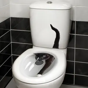 2pc Whimsical Playful Kitten Self-Adhesive Toilet Wall Sticker - Semi-Matte Finish, Waterproof, Easy to Apply & Remove, Reusable Bathroom Decor for a Fun Home Touch
