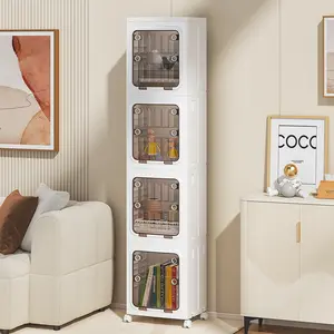 VECELO 2/3/4 Pack Narrow Stackable Storage Bins Folding Boxes Organizer Containers Collapsible Closet With Doors Wheels Lids for Bedroom, Living Room, Office