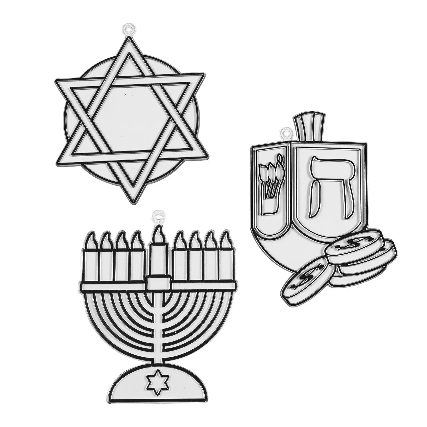 5 3/4" x 7" Large Hanukkah Icon Plastic Suncatchers - 12 Pc.