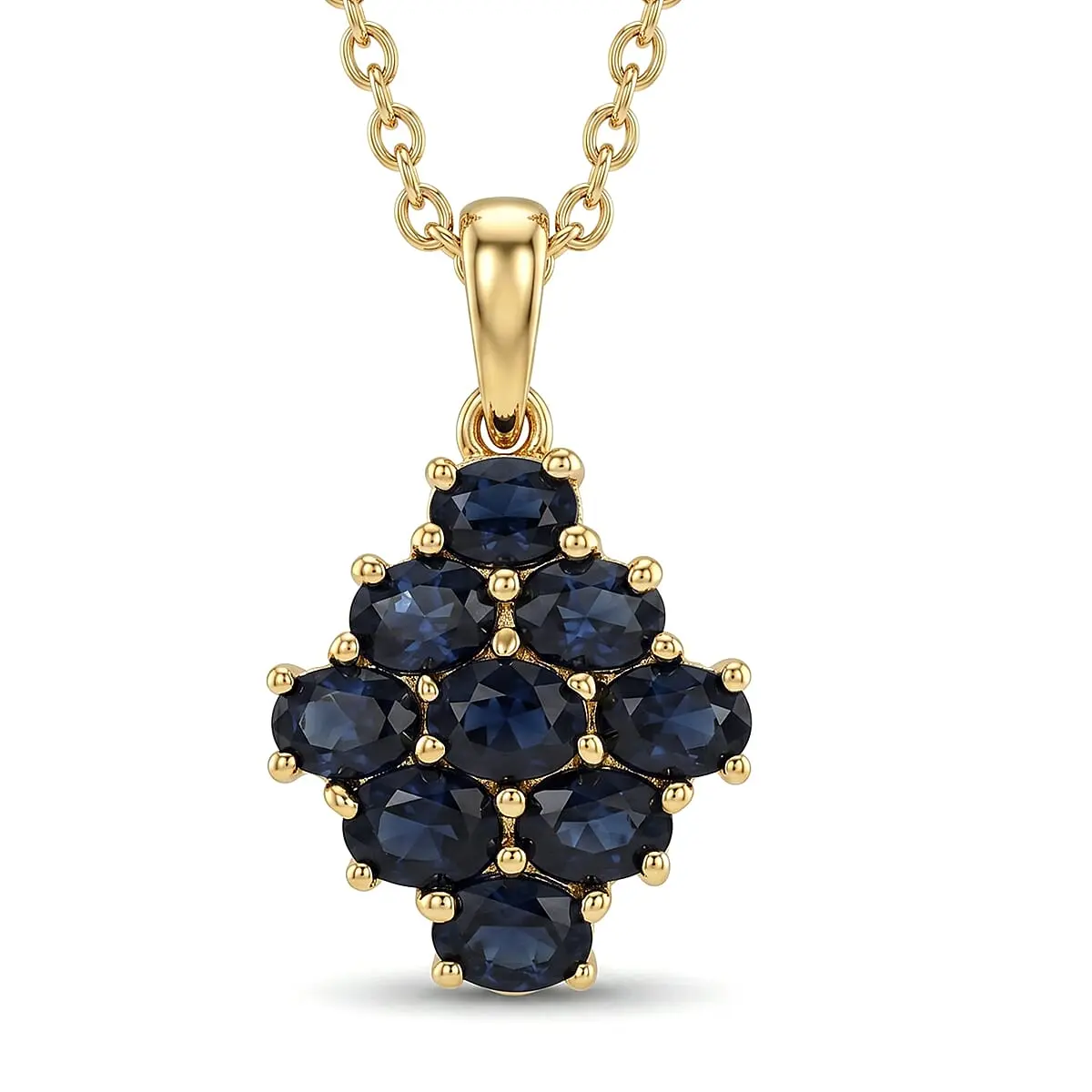 EverTrue Madagascar Blue Sapphire (DF) Pendant in 18K YG Plated with ION Plated YG Stainless Steel Necklace (20 Inches) 1.90 ctw
