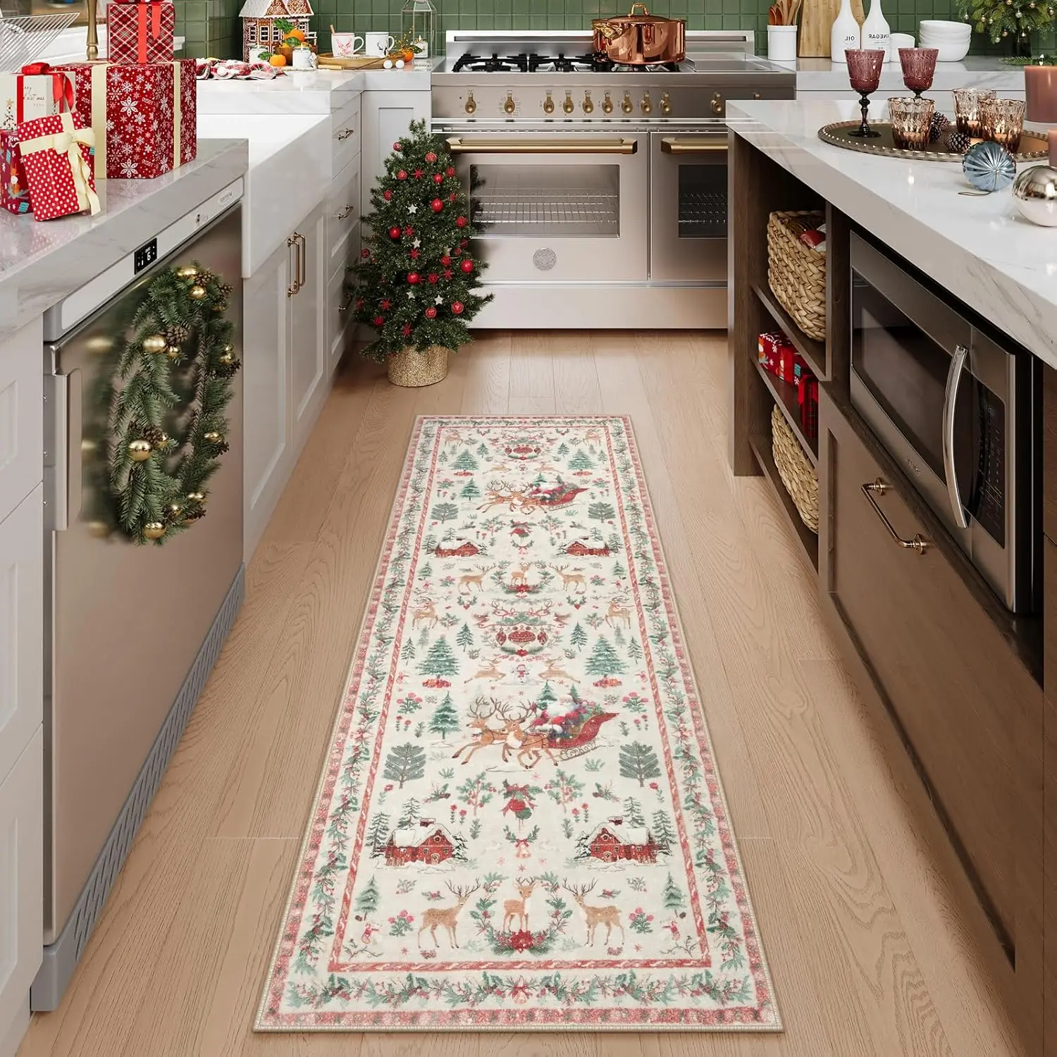 Christmas Theme rug, 1 count runner, long, Christmas decoration, Non-slip Washable Corridor carpet Runner, soft comfortable area, suitable for Corridor bathroom, Home Decorative Rug, Indoor Decorative Rug, Hallway Runner Rug, Floor Rugs