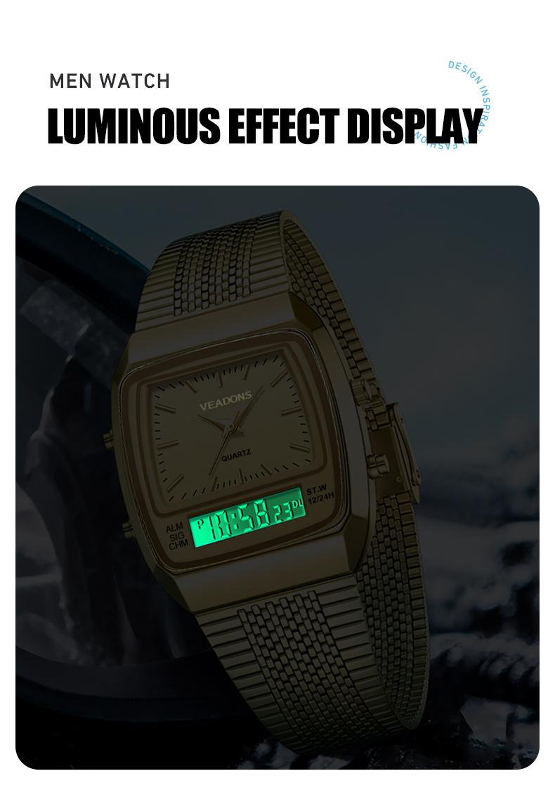 Fashion Multifunctional Roman Retro Dual Time Zone Watch, Waterproof & Scratch-Resistant Digital Casual Watch with Luminous Display, Perfect New Year Gift