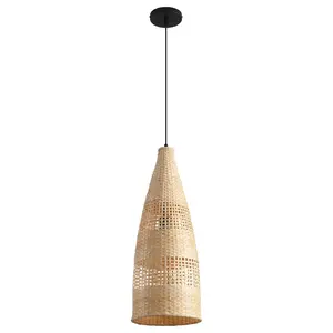 9" Vivian Bohemian Handwoven Bamboo Island Pendant Light