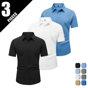 3-Pack Men’s Summer Short Sleeve Shirts, lightweight breathable button-up casual shirts, collared solid color short sleeve shirts, stylish and versatile, suitable for everyday wear, dinners/dates, beach vacations, and parties.Summervibes