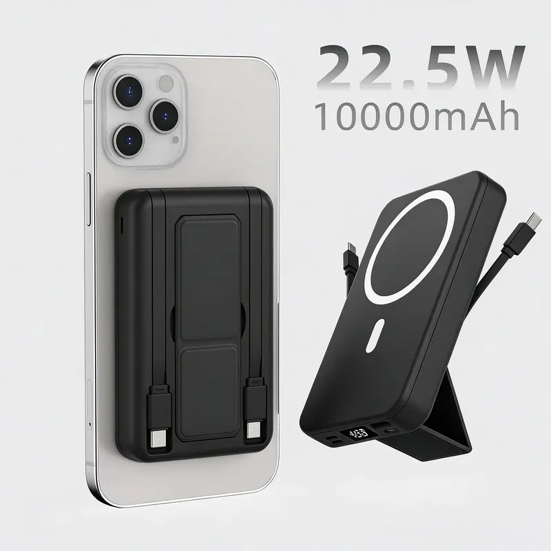 10000mAh portable power bank, 22.5W fast charging, built-in charging cable, a must-have for travel and camping. USB-C portable mobile phone charger, compatible with iPhone, Android and other smart devices. Compatible with iPhone 16/15/14/13/12.