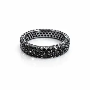 TEIKET Midnight Luxe Eternity Ring Full Eternity Band with Sparkling Black Stones in Polished Silver-Tone Finish Sizes 6 7 8 9 Perfect for Everyday Wear & Gifting