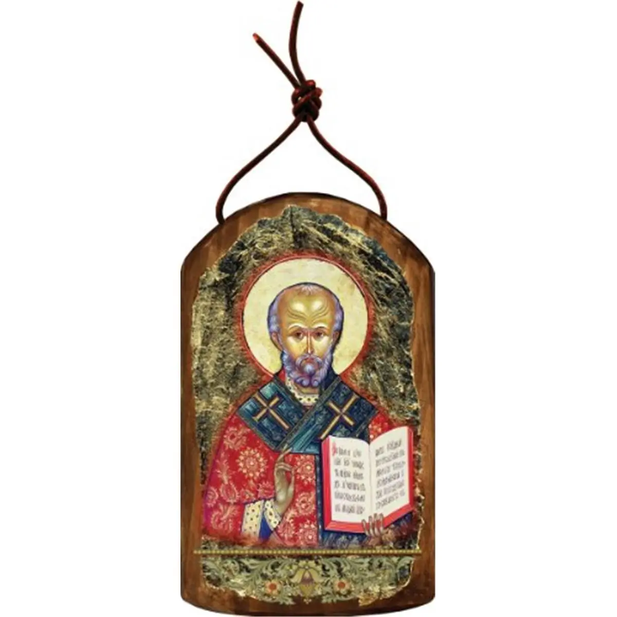 212 MAIN GDeBrekht Handmade Religious Wooden Saint Nicholas Ornament - Icon Painting, Mother-Focused, Gold & Silver Leaf-Accented Wall Decor, Festive Home Religious Ornaments Gift