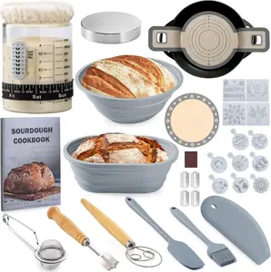 Sourdough Starter Kit, Sourdough Bread Baking Supplies, 40oz Sourdough Starter Jar,  Banneton Bread Proofing Basket Set with 9" Round & 10" Oval,Artisan Bread Baking Tools, Bread Sling