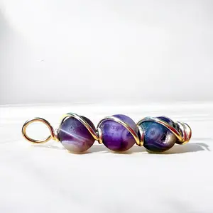 Druzy Agate 12 mm Beaded Homemade Pendant with 14 K Plated Gold Wire Wrap