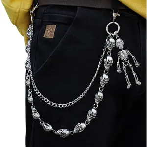 L-EBP012 Wallet Chain - Wallet Chains for Men, Skull Chains Punk Trousers Pants Chains for Biker Heavy Skull Chain Belt Goth Accessories