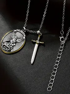 Vintage Holy Sword Angel Pendant Necklace – Street Punk Double Pendant Necklace – Perfect for parties, music festivals, and Thanksgiving – An ideal gift – Vintage Angel Wings Pendant