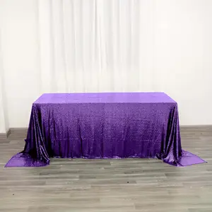 Sequin Rectangle Tablecloth 90"x132" Purple - Seamless Glittering Finish Table Cover