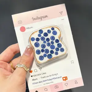 Blueberry Toast Magnetic Phone Grip, Cute Toast with Blueberries Phone Stand, Kawaii Magsafe Phone Holder pop socket sticky mount
