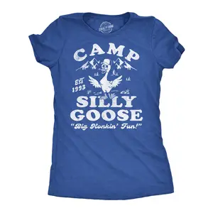 Womens Funny T Shirts Camp Silly Goose Sarcastic Nature Graphic Novelty Tee for Ladies Funny Womens T Shirts Cute Vintage Fashion Casual Ladies T-Shirt Gift Animal Tops for Women Funny Camping Top Women's Royal -