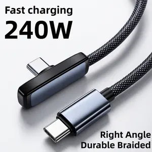 USB-C Right Angle Charging Cable for iPhone 15/16/17 Pro Max 45W Fast Charging 240W Braided Nylon Durable Cord 90 Degree Design for Gaming Bedside Use USB-C to Lightning Chargers 3.3ft 6.6ft Lengths 1 2 Pack